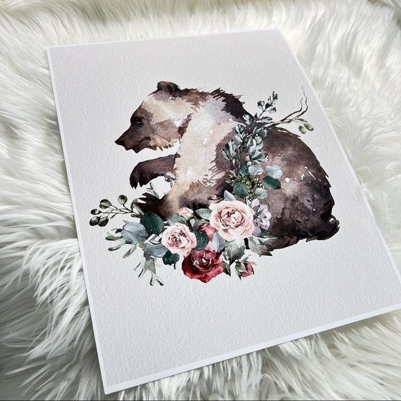 Watercolor Floral Bear Wall Art Print Poster Unframed - Picture 16 of 17